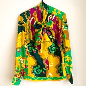 Vintage Bright Tie Neck Button-Down Mardi Gras